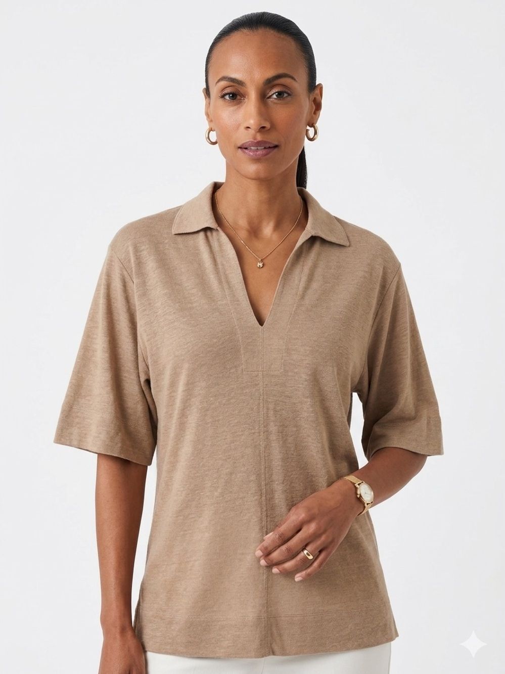 Z Supply NWT Knit Polo Top‎ Small Taupe Neutral Minimalist Quiet Luxury Preppy